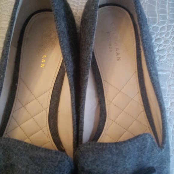 Cole Haan Gray Loafers with Gold Bow Detail - Picture 3 of 4